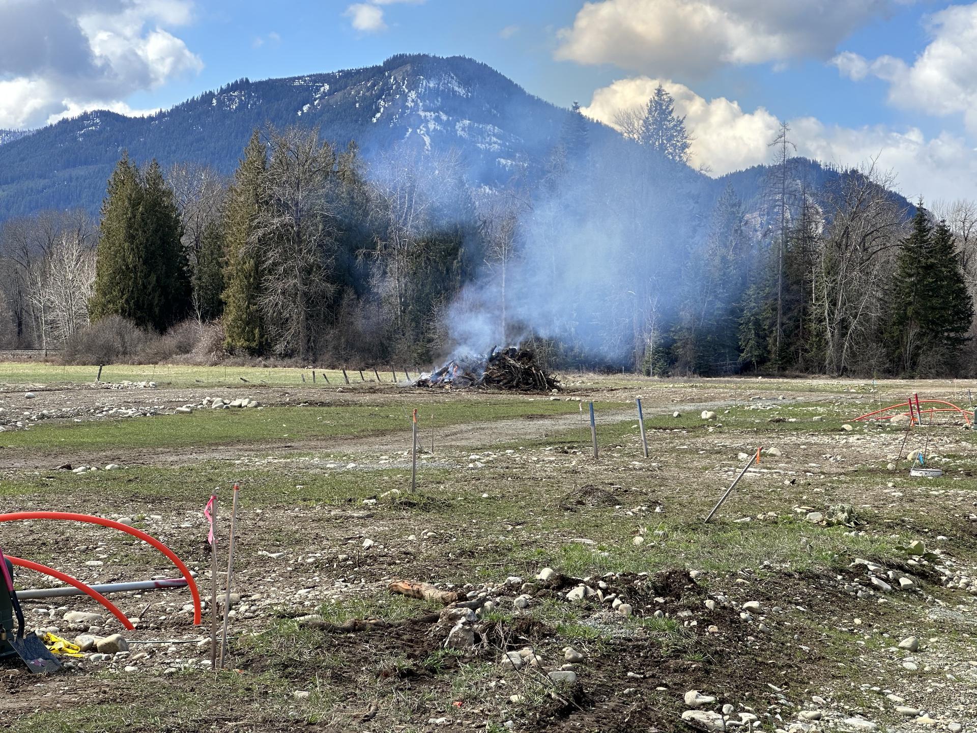 Burn pile smoke during a fire fuels reduction treatment